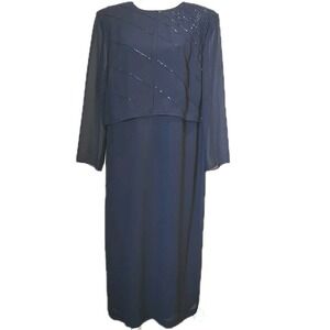 John Roberts Cocktail Dress Womens 14W Plus‎ Navy Sparkle Sheer Formal Wedding